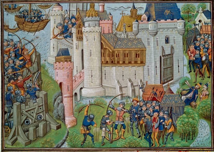 Assassination of Yvain de Galles at the siege of the castle of Mortagne-sur-Gironde - from Jean de Wavrin’s 'Chronique d’Angleterre' British Library Royal 14 e iv