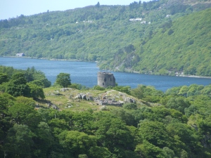 The Round Tower of Dolbadarn Castle from the lower slopes of Mount Snowdon.