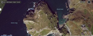 Tintagel Castle garden is the large rectangular structure in the middle of the picture
